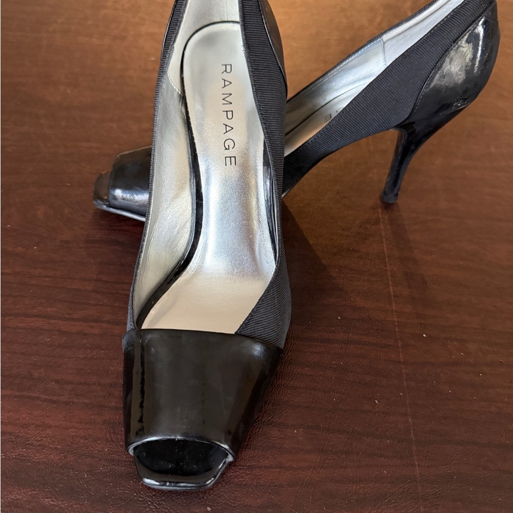 Rampage Glossy Black Peep Toe Heels
